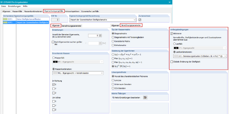 Parameter zur Eigenwertermittlung in RF-DYNAM Pro - Eigenschwingungen