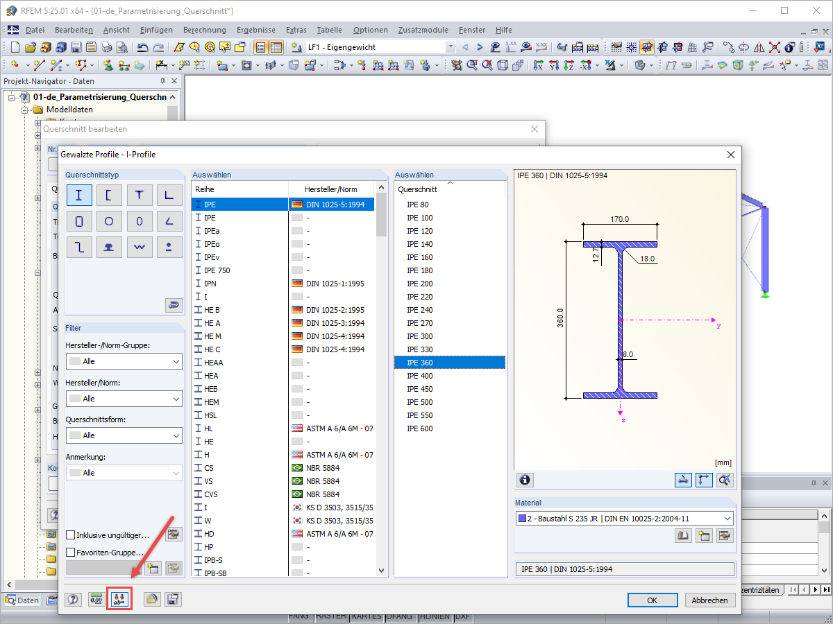 Umwandlung in parametrisches Profil