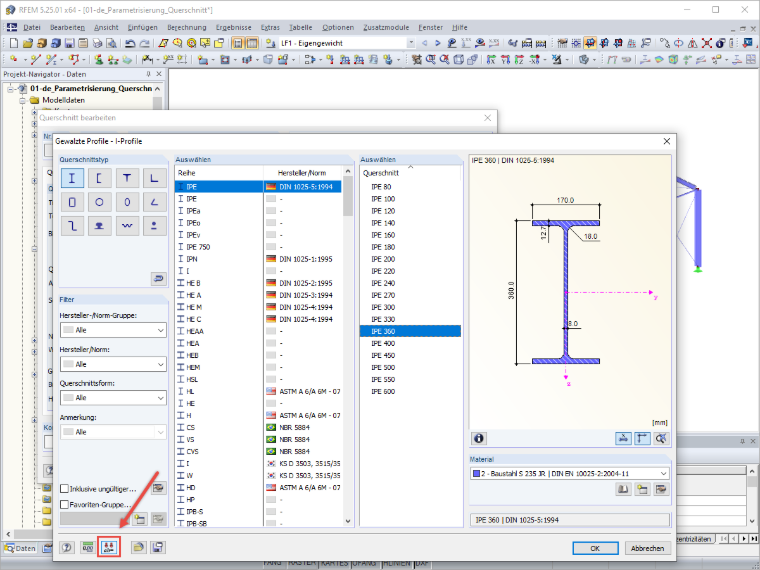 Umwandlung in parametrisches Profil