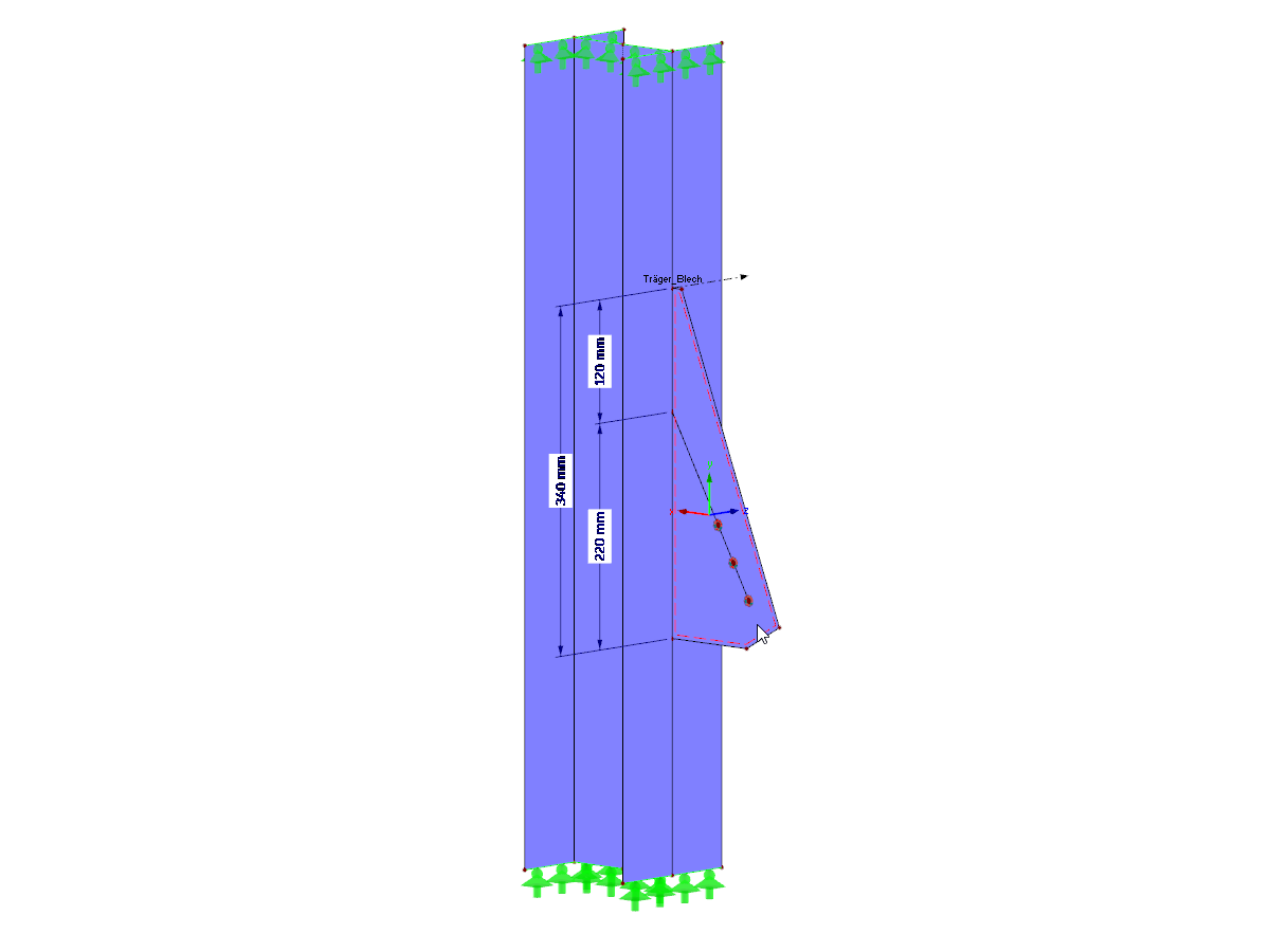 System mit lokalem Achsensystem des Knotenbleches