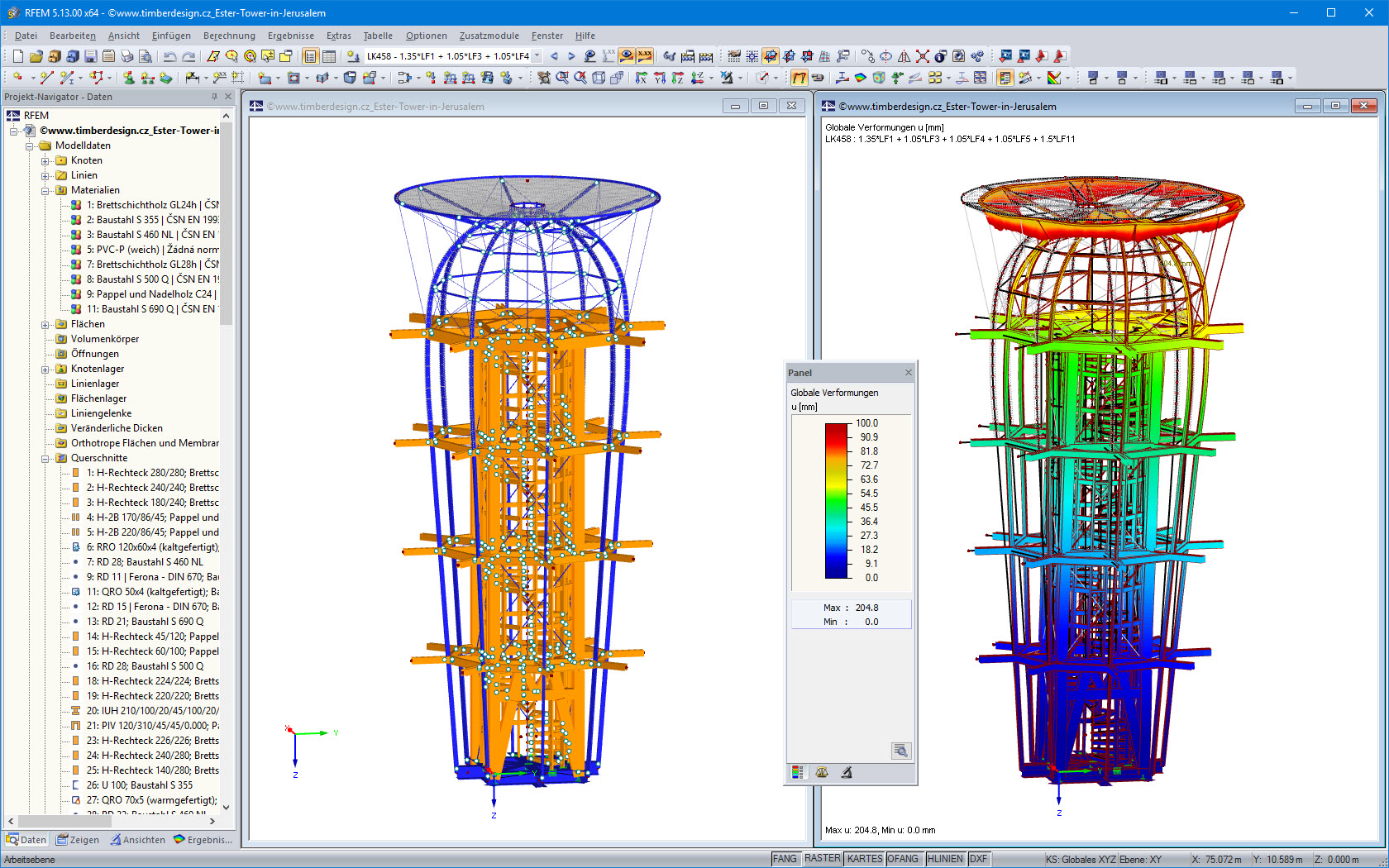 Modell der Konstruktion vom Turm Ester im RFEM-Programm