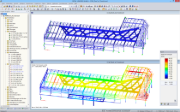 Modell des Food Court-Daches in RFEM mit Verformungsergebnissen (© Obermeyer a.s.)