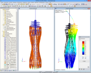 Visualisiertes 3D-Modell in RSTAB und in DYNAM berechnete Eigenform (© LACKNER + RAML)