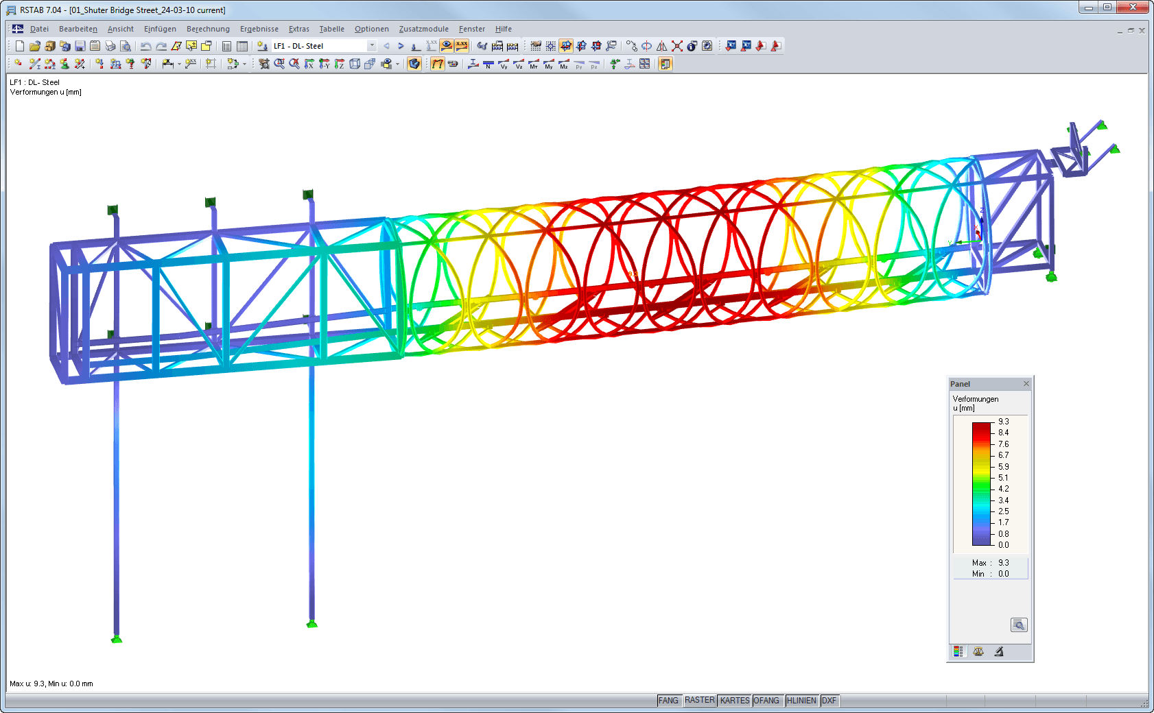 Modell mit visualisierter Verformung in RSTAB (© Gartner Steel and Glass GmbH)