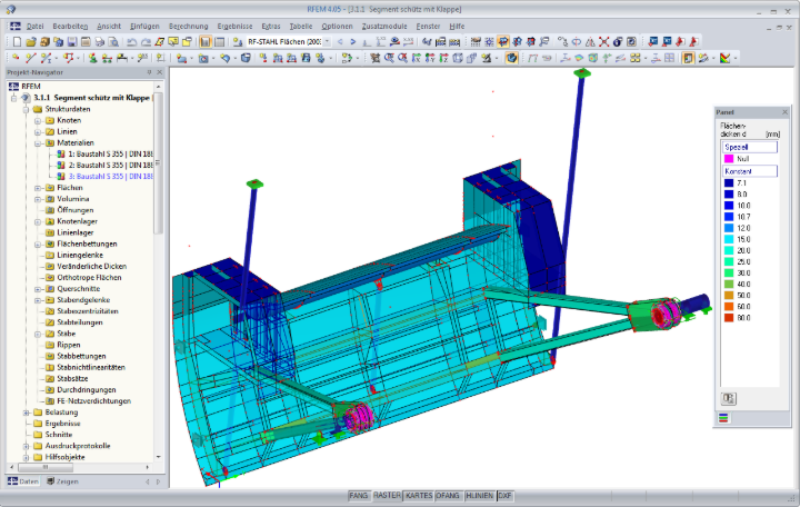 Flächendicken vom Zusatzmodul RF-STAHL Flächen am RFEM-Modell (© Ingenieurbüro Jürgen Ehlenz)