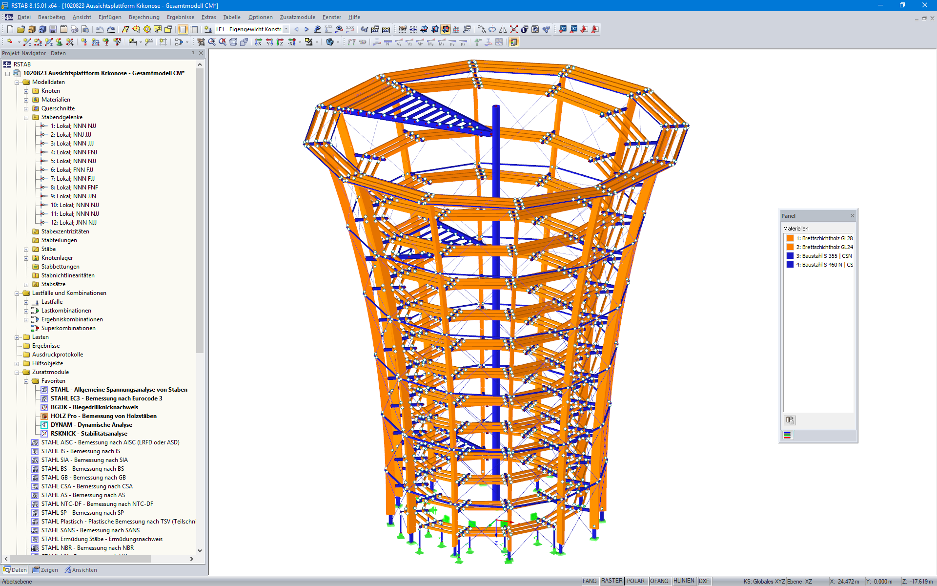 3D-Modell des Aussichtsturmes in RSTAB (© WIEHAG GmbH)