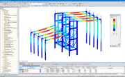 3D-Modell des Hallentragwerks mit visualisierten Verformungen in RFEM (© pbr)