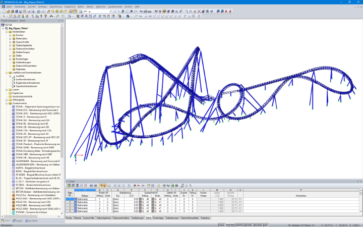 RSTAB-Modell der Achterbahn Big Dipper Coaster „Dynamite“ (© Weiß Beratende Ingenieure)