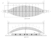 Zeichnungsausschnitt mit Draufsicht (oben) und Schnitt durch das Dach (unten, © FHS Ingeniería Estructural Ltda.)