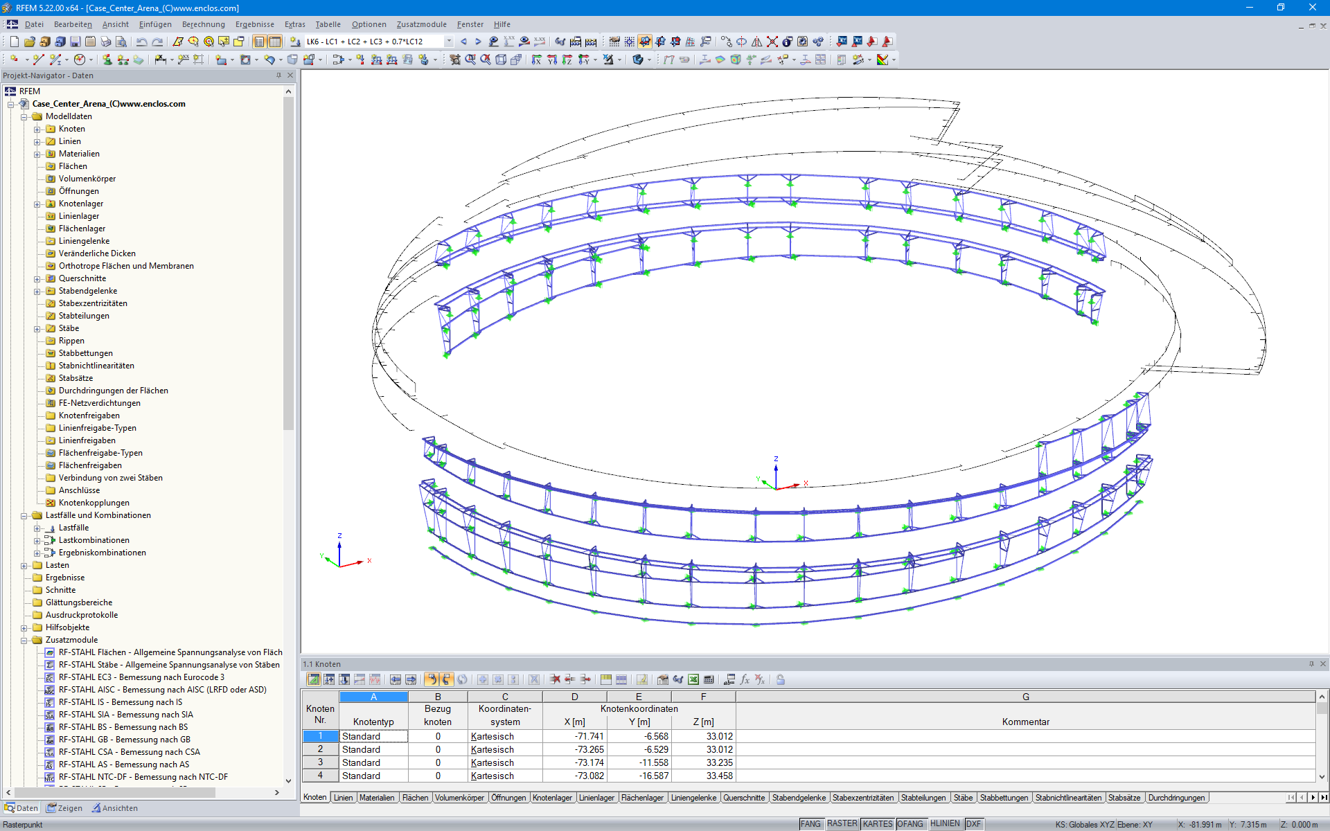 Tragkonstruktion der Fassade in RFEM (© Enclos Corp.)