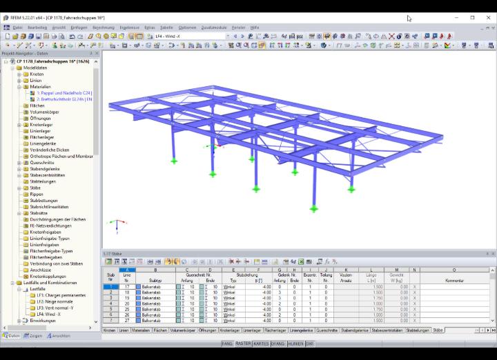 RFEM-Modell des Fahrradunterstandes (© BET Moselle Bois)