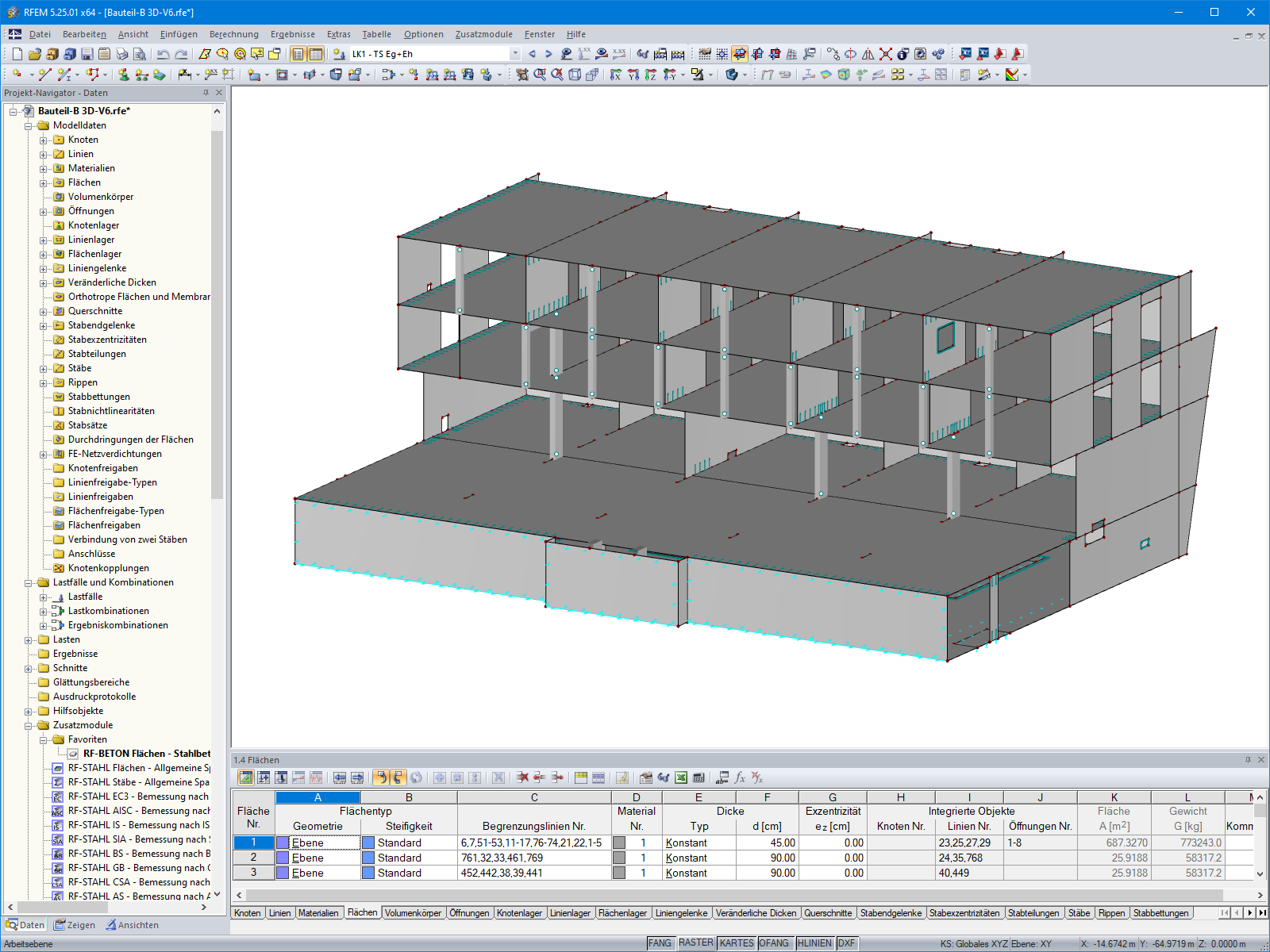 Bauteil B des Dorfzentrums in RFEM (© Dipl.-Ing. Rainer Zangerle)