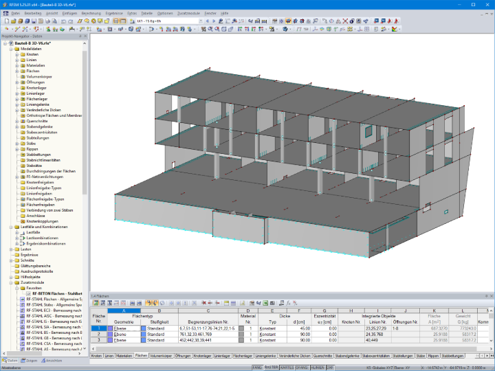Bauteil B des Dorfzentrums in RFEM (© Dipl.-Ing. Rainer Zangerle)