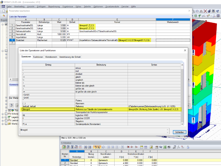 Formeleditor mit Referenzbezug auf Linienrastereingaben