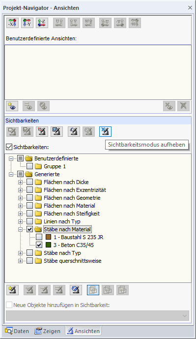 Sichtbarkeitsmodus aufheben