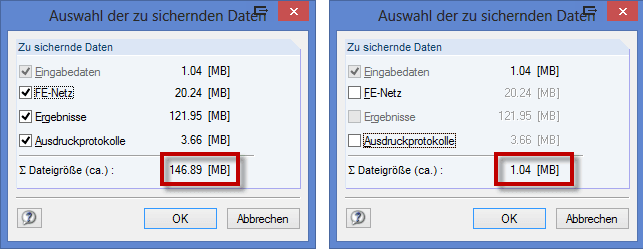 Auswahl der zu sichernden Daten