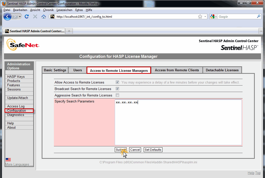 ACC - Konfiguration Server IP