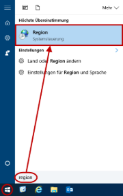 Aufruf des "Region" Dialogs
