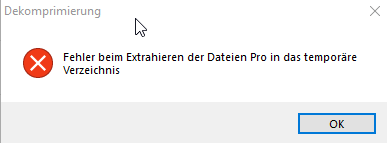 Fehlermeldung nach dem Start der Installation