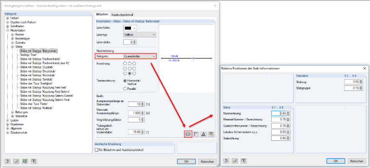 Relative Positionen der Stab-Informationen festlegen