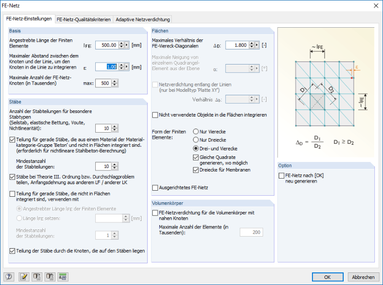 Parameter ε für FE-Netz festlegen