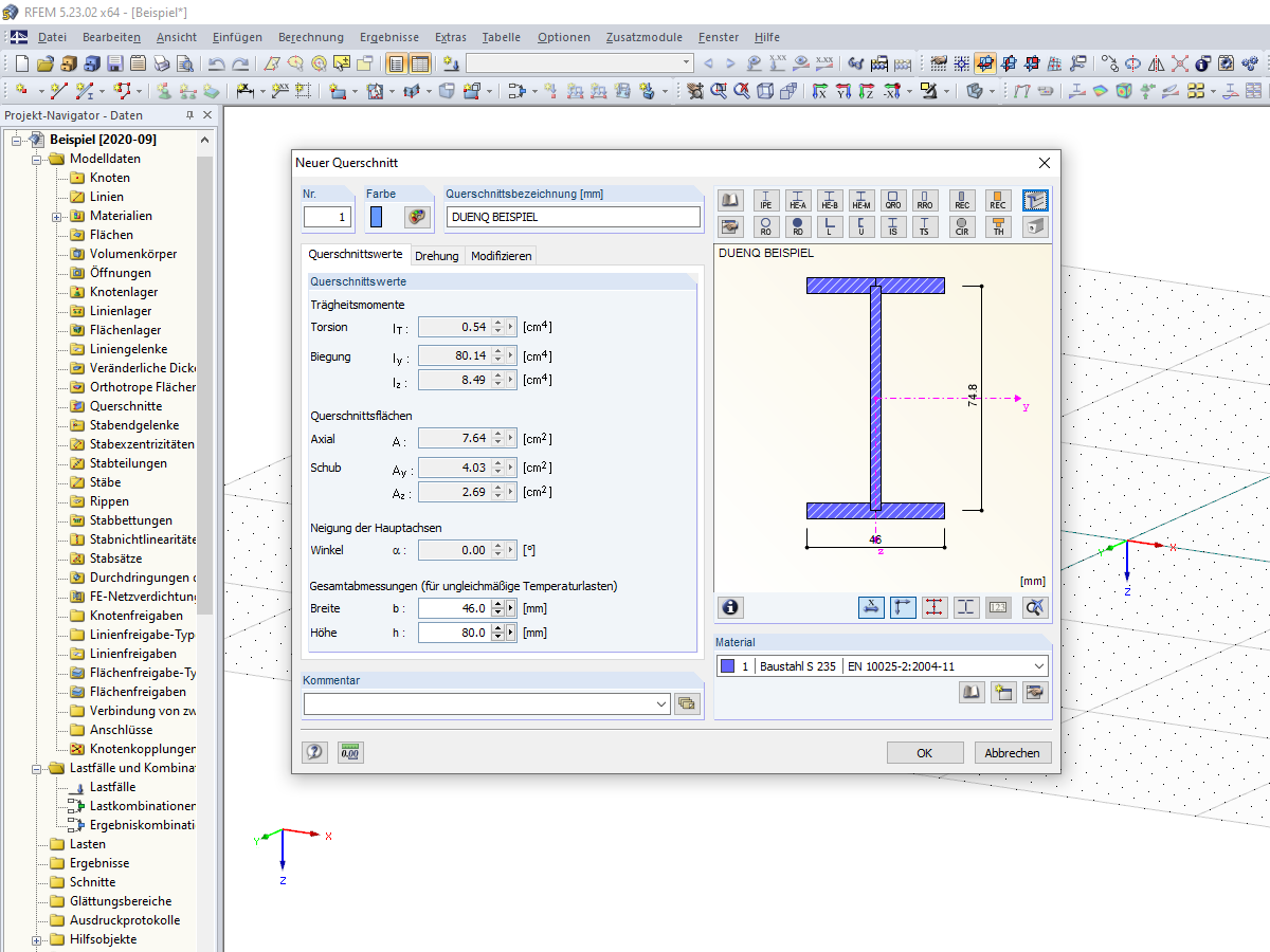 Importierter DUENQ-Querschnitt in RSTAB/ RFEM
