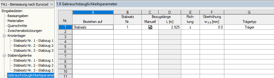 Einstellung der Gebrauchstauglichkeitsparameter