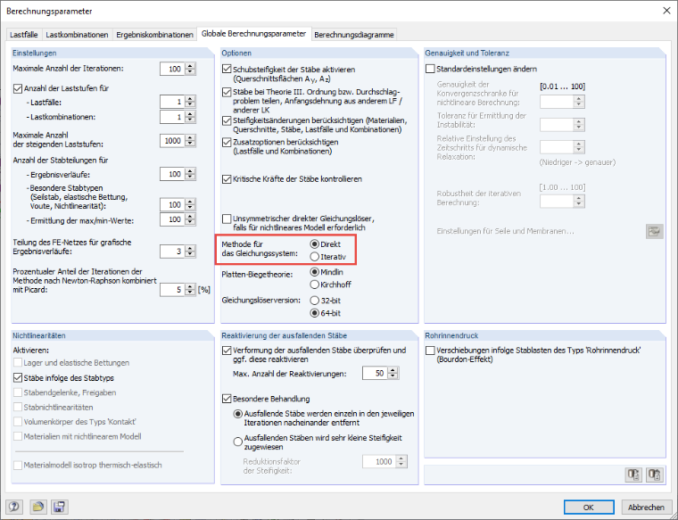 Direkten Solver in RFEM 5 einstellen