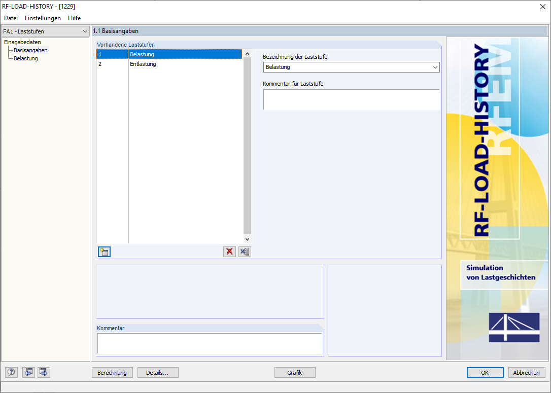Eingabe der Laststufen in RF-LOAD-HISTORY