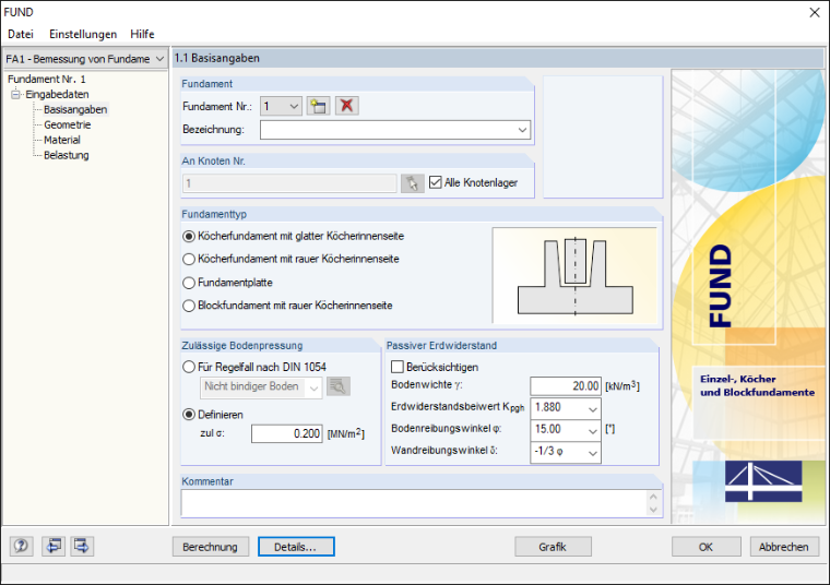 Dialog 1.1 Basisangaben in FUND