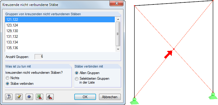 Ergebnis der Modellkontrolle auf kreuzende Stäbe