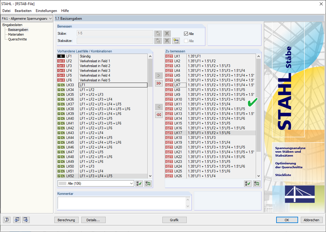 Bemessung mit Lastkombinationen