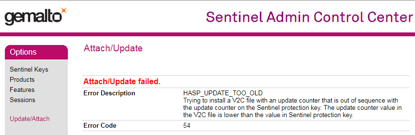 Fehlermeldung beim Versuch ein veraltetes Update einzulesen