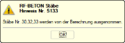 Hinweis 5133 - Stäbe werden aus der Bemessung ausgenommen