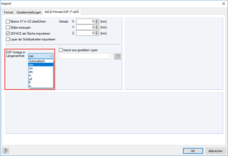 Dialogregister ASCII-Format DXF (*.dxf)