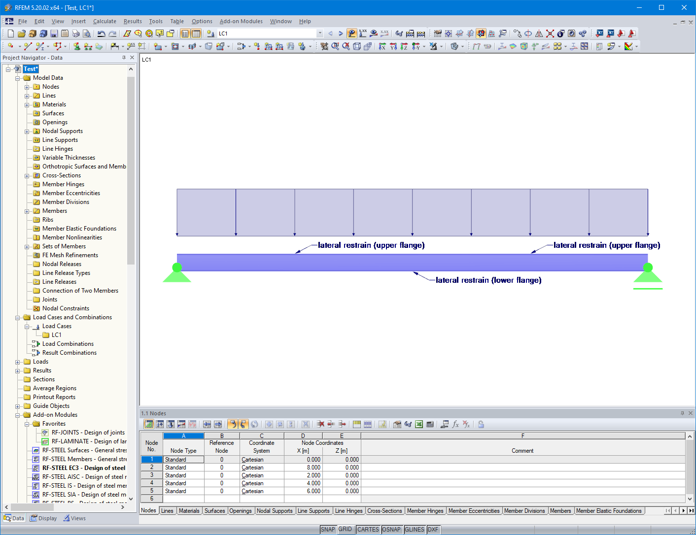 RFEM Modell mit Anordnung der seitlichen Halterungen