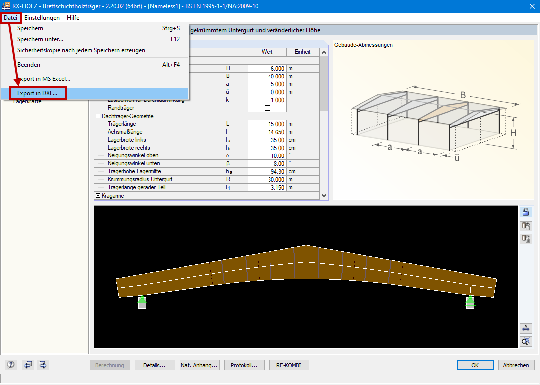 Export der DXF Datei
