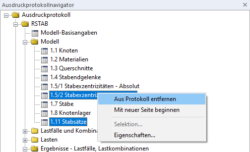 Kontextmenü "Aus Protokoll entfernen" im Ausdruckprotokollnavigator