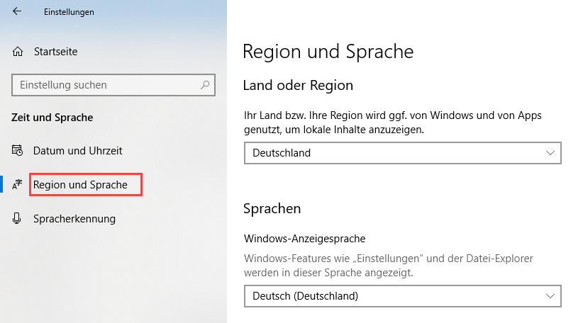 Region ändern