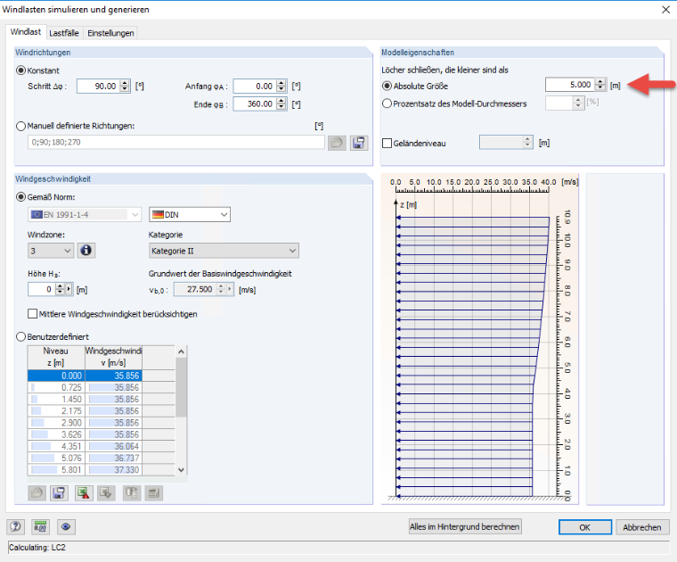 Spezifikation der Öffnungen in dem RFEM Schnittstellenmenü