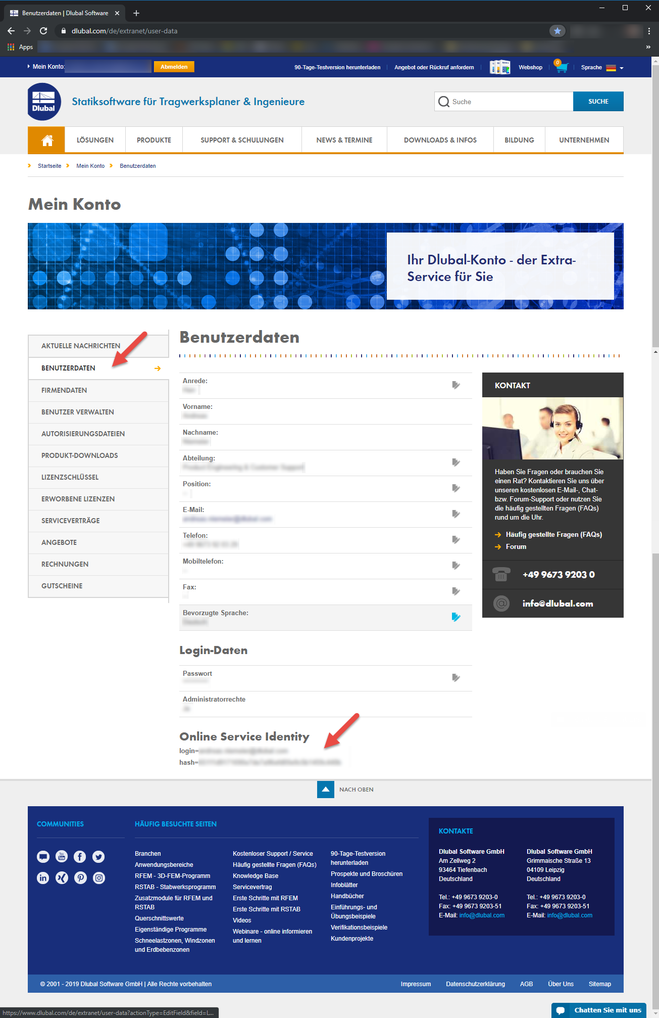 Webservice Identität in Dlubal-Konto