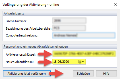 Verlängerung der Aktivierung