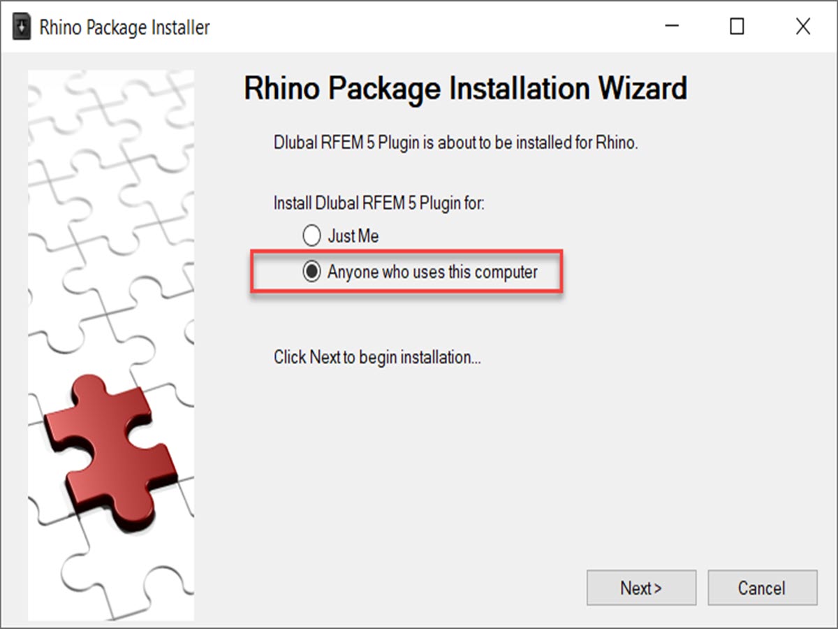Installationsassistent für Rhino-Paket