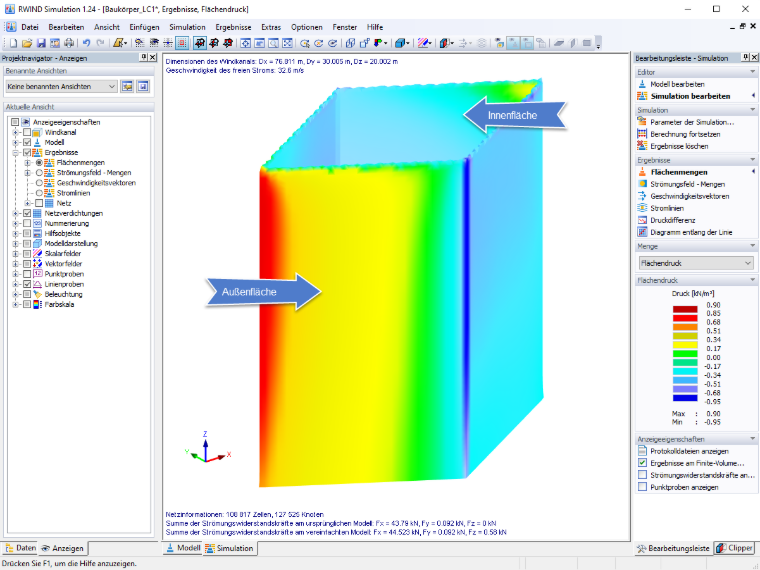 Flächendruckergebnis auf der Volumenhülle
