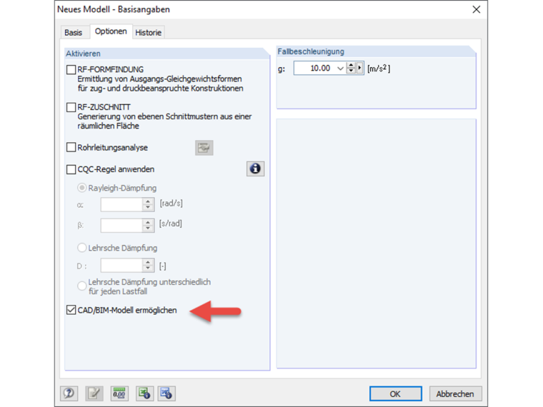Aktivierung der CAD/BIM-Modell Umgebung