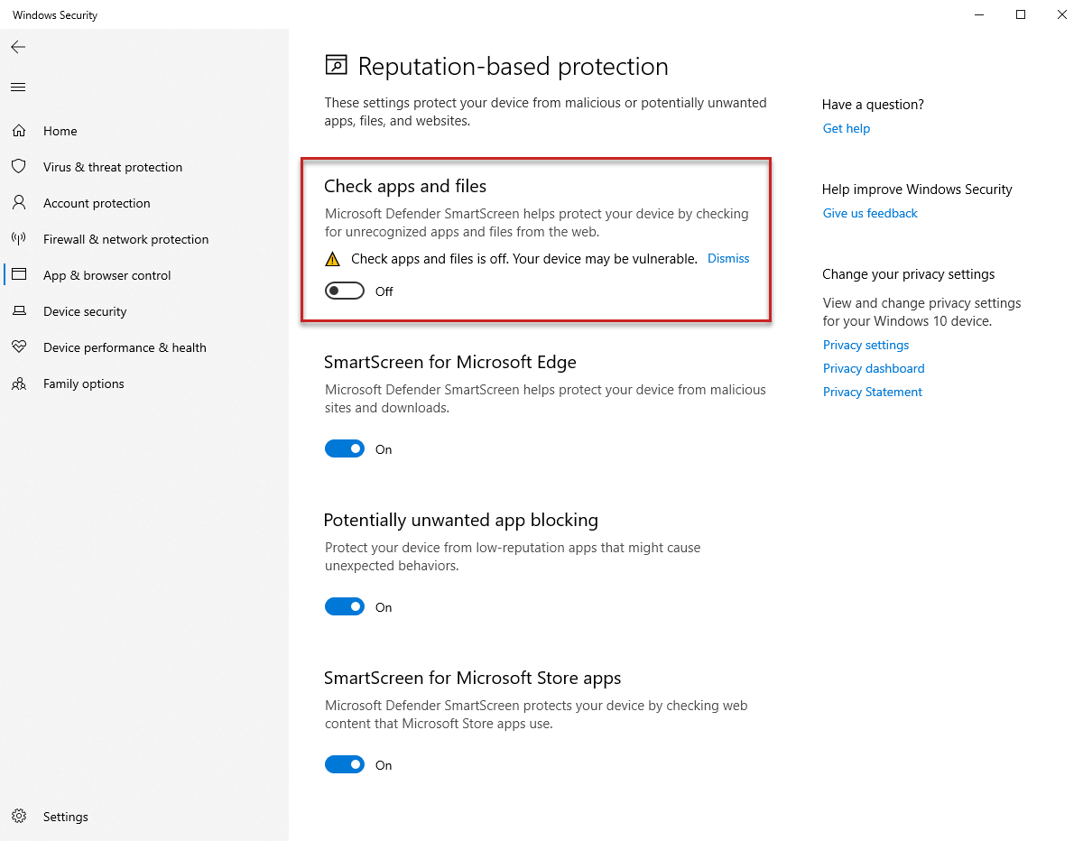 Deaktivieren des Schutzes in Windows-Sicherheit