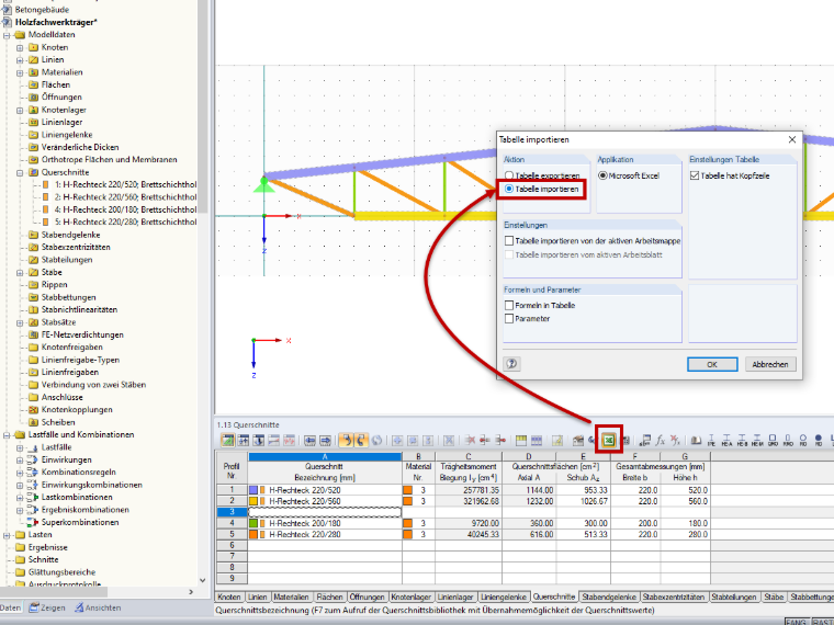 Beide Tabellen müssen wieder in RFEM bzw. RSTAB importiert werden