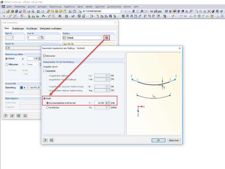 Parameter des Stabtyps "Seilstab"