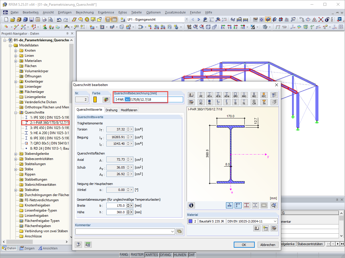 Anpassung des parametrischen Profils