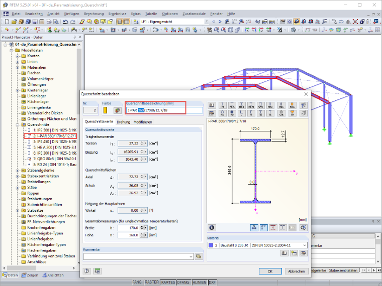 Anpassung des parametrischen Profils